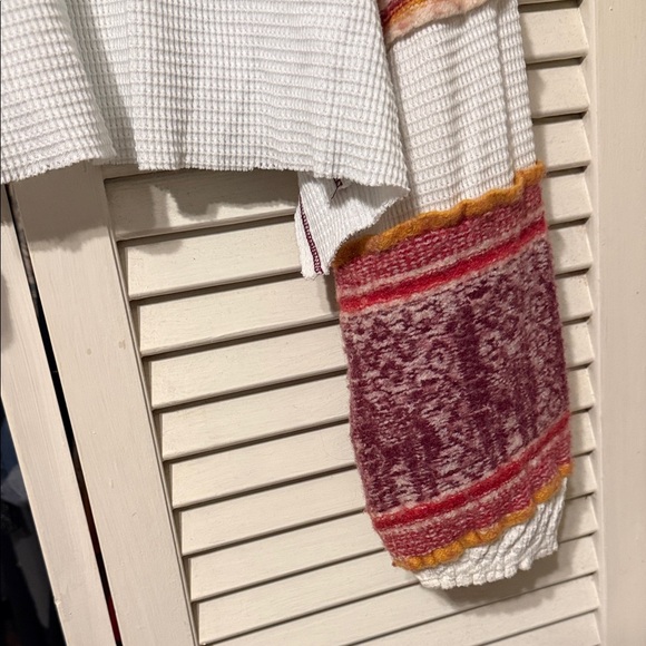 Free People White Long Sleeve Top with Multicolor Patterned Sleeves - Picture 6 of 6